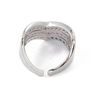 Colorful Cubic Zirconia Arrow Open Cuff Ring RJEW-P079-10P-1