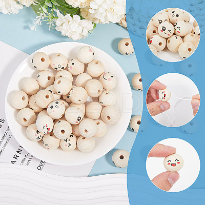 60Pcs 6 Styles Unfinished Natural Wood Printed Beads WOOD-GL0001-13A-1