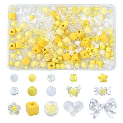 250Pcs 15 Style Yellow Acrylic Beads Set OACR-CJ0001-70-1