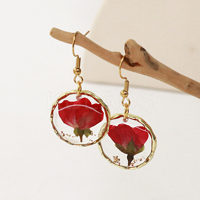 Alloy Epoxy Dried Flower Dangle Earrings FS-WGABF6D-06-1