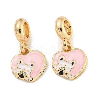 Rack Plating Alloy Enamel Heart with Dog European Dangle Charms FIND-B034-50G-1
