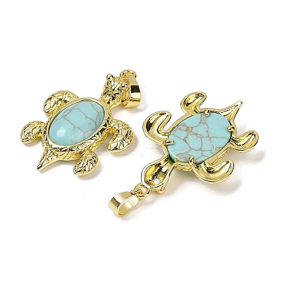Synthetic Turquoise & Brass Pendants KK-F887-01G-02-1