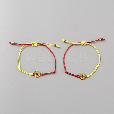 2Pcs Alloy Sunflower Link Bracelets Set BJEW-WH0012-28G-02-1
