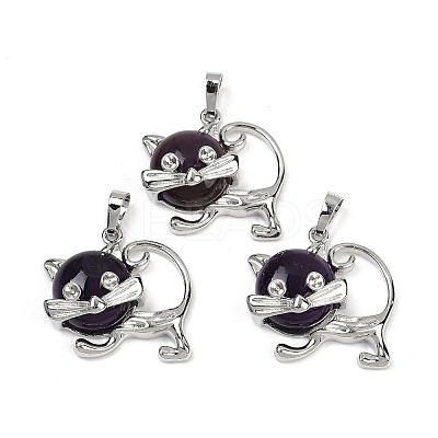 Natural Amethyst Kitten Pendants G-J386-C17-20-1