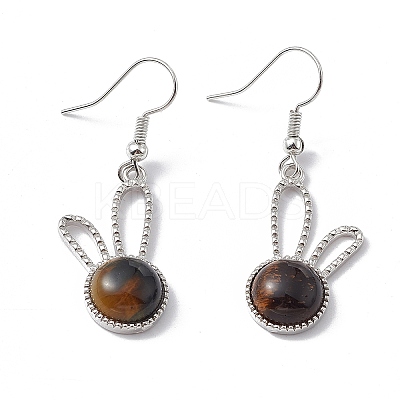 Natural Tiger Eye Rabbit Dangle Earrings EJEW-A092-05P-15-1