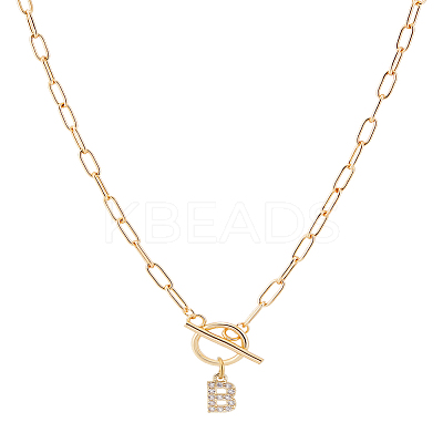 1Pc 304 Stainless Steel Chain & Brass Micro Pave Cubic Zirconia Letter Pendant Necklaces NJEW-LP0001-36B-G-1