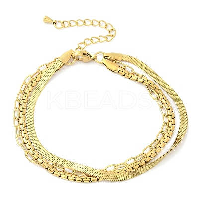 304 Stainless Steel Herringbone & Cable & Half Round Link Chain Bracelets BJEW-U019-04G-03-1