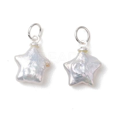 Natural Nucleated Baroque Keshi Pearl Star Charms with 304 Stainless Steel Findings PALLOY-JF05004-1