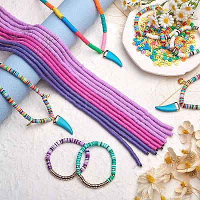 10 Strands 3 Colors Flat Round Handmade Polymer Clay Beads CLAY-SZ0002-03A-1