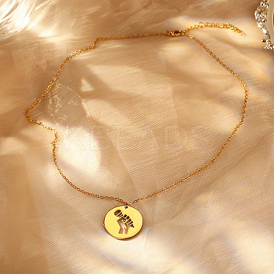 Flat Round with Hollow Microphone 304 Stainless Steel Pendant Necklaces for Women SE2751-2-1