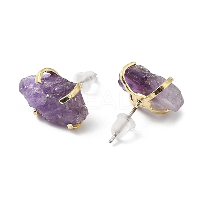 Raw Rough Natural Gemstone Stud Earrings EJEW-R148-01LG-1