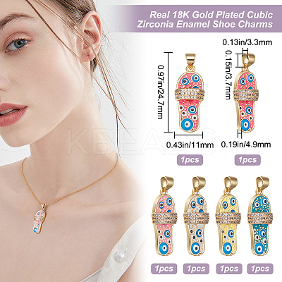 5Pcs 5 Colors Brass Micro Pave Clear Cubic Zirconia Pendants ZIRC-BBC0001-88-1