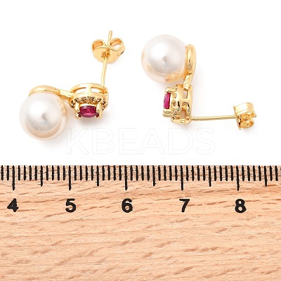 Round Brass Micro Pave Cubic Zirconia Stud Earrings EJEW-A135-20G-1