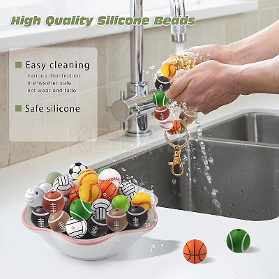 20Pcs 10 Style Sports Theme Food Grade Eco-Friendly Silicone Focal Beads SIL-CJ0001-13-1
