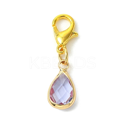 12Pcs 6 Colors Teardrop Brass Glass Pendant Decorations HJEW-JM02738-1