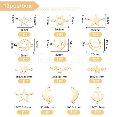 13Pcs 13 Style 304 Stainless Steel Links Connectors STAS-BC0003-22-1