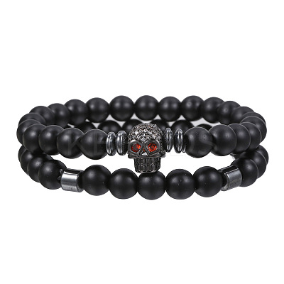 Volcano Stone Black Matte Black Gallstone Wood Beads Bracelet Set Combination Hip Hop Elastic Bracelet Bracelet Bracelet WQ1083-12-1