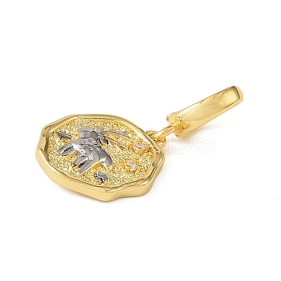 Christmas Brass Rhinestone Flat Round Pendant Decorations KK-H498-01G-07-1
