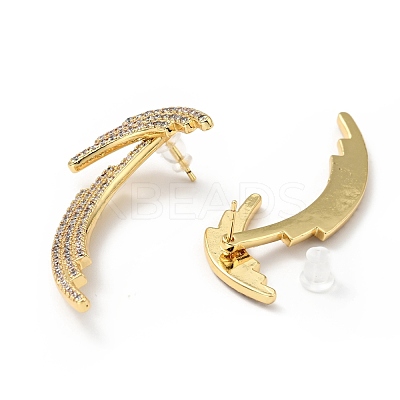 Clear Cubic Zirconia Wing Dangle Stud Earrings EJEW-G295-01G-1