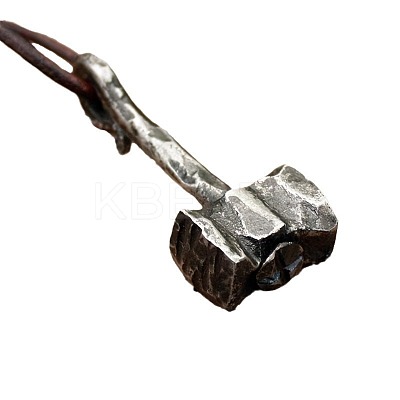 Alloy Viking Hammer Pendant Imitation Leather Cord Necklaces for Men FS-WGE3E04-01-1