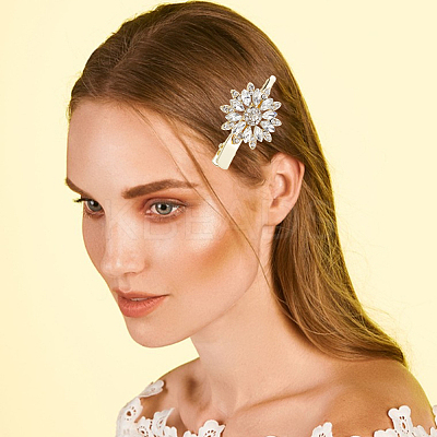 2 Pairs 2 Colors Flower Shaped Alloy Rhinestone Alligator Hair Clips PHAR-GO0001-05-1