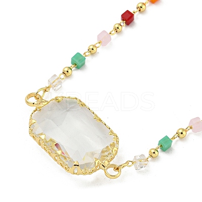Faceted Rectangle Glass Beads Bib Necklaces NJEW-R263-06G-1