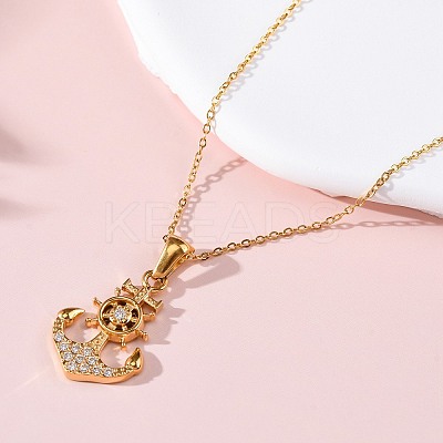 304 Stainless Steel Crystal Rhinestone Anchor Pendant Necklaces LS-NJEW-Z057-01B-G-1