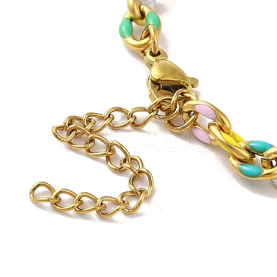 304 Stainless Steel Enamel Colorful Oval Cross Chain Bracelets for Women BJEW-B079-02G-1