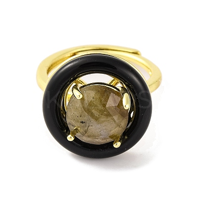 Rack Plating Round Brass Enamel Adjustable Rings RJEW-U004-01G-G-1