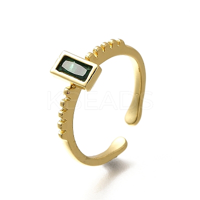 Rectangle Brass Glass Cuff Rings for Women RJEW-G340-01G-1