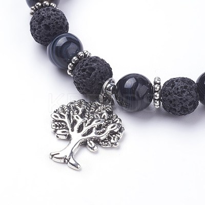 Natural Lava Rock(Dyed) Round Beads Stretch Charm Bracelets BJEW-JB03417-1