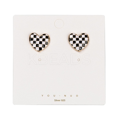 Black and White Checkerboard Heart Stud Earrings LS-EJEW-Z013-01LG-1
