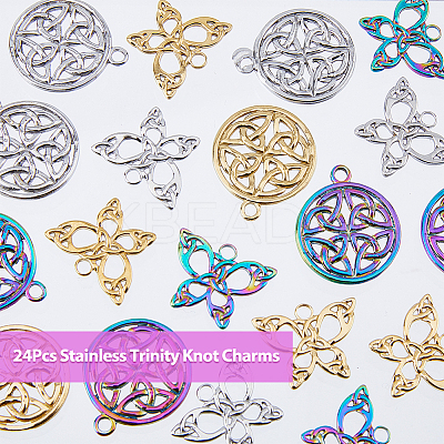 24Pcs 6 Styles 201 Stainless Steel Pendants STAS-DC0013-69-1