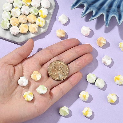 40Pcs 4 Colors Shell Shape Handmade Porcelain Beads PORC-YW0001-20-1