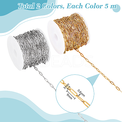 2 Colors 304 Stainless Steel Paperclip Chains CHS-PH0001-10-1