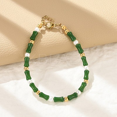 304 Stainless Steel Beaded Bracelets for Women BJEW-M056-08G-03-1