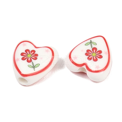 Floral Printed Porcelain Beads PORC-A033-01A-1