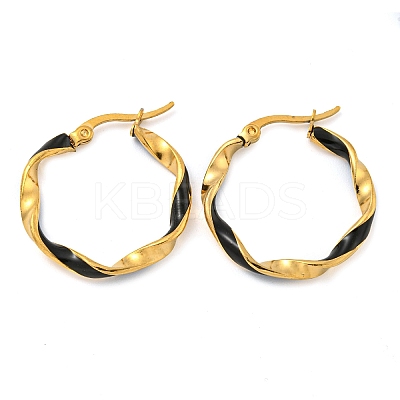 202 Stainless Steel Enamel Twist Hoop Earring EJEW-H003-34G-1