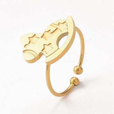 Ion Plating(IP) 304 Stainless Steel Rocking Horse Open Cuff Ring for Women RJEW-I096-10G-1