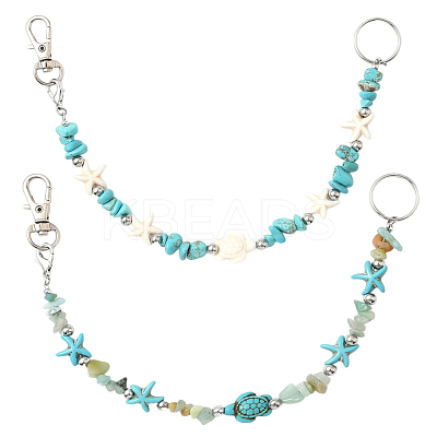 2Pcs 2 Styles Ocean Theme Synthetic Turquoise Pendant Decorations HJEW-SC0002-28A-1