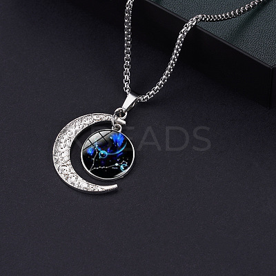 Alloy & Glass Luminous Moon Constellation Pendant Necklaces WG12A0F-02-1