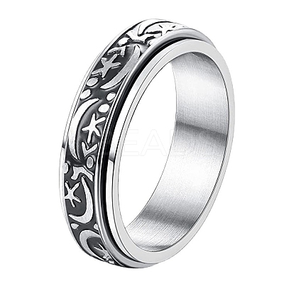 Rotatable 201 Stainless Steel Finger Rings PW-WGFD7F6-03-1