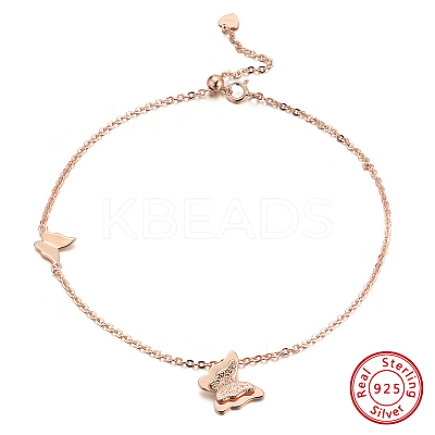 925 Sterling Silver Cable Chain Anklet AJEW-Z029-01RG-1