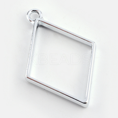 Rack Plating Alloy Rhombus Open Back Bezel Pendants PALLOY-S047-14D-FF-1