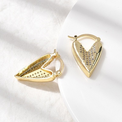 Brass Micro Pave Clear Cubic Zirconia Heart Hoop Earrings EJEW-K318-03G-1