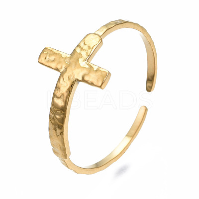 304 Stainless Steel Cross Open Cuff Ring RJEW-T023-17G-1