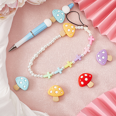 16Pcs 4 Colors Mushroom Food Grade Eco-Friendly Silicone Focal Beads SIL-SC0001-66-1