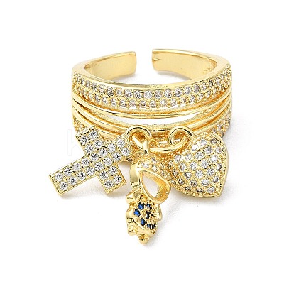 Rack Plating Brass Micro Pave Cubic Zirconia Open Cuff Rings RJEW-C076-08B-G-1