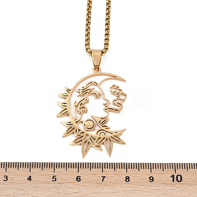 Gothic 201 Stainless Steel Hollow Moon Woman Pendant Necklaces NJEW-K283-04G-1