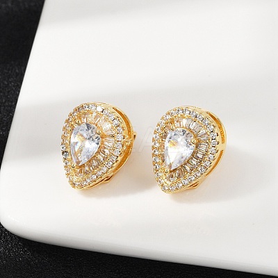 Brass Micro Pave Clear Cubic Zirconia Clip-on Earrings X-EJEW-H154-11A-G-1
